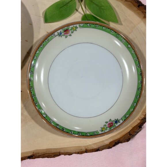 Vintage Noritake Floral Trimmed Saucer Plates Green Border Set of 2 Replacement - Picture 3 of 10